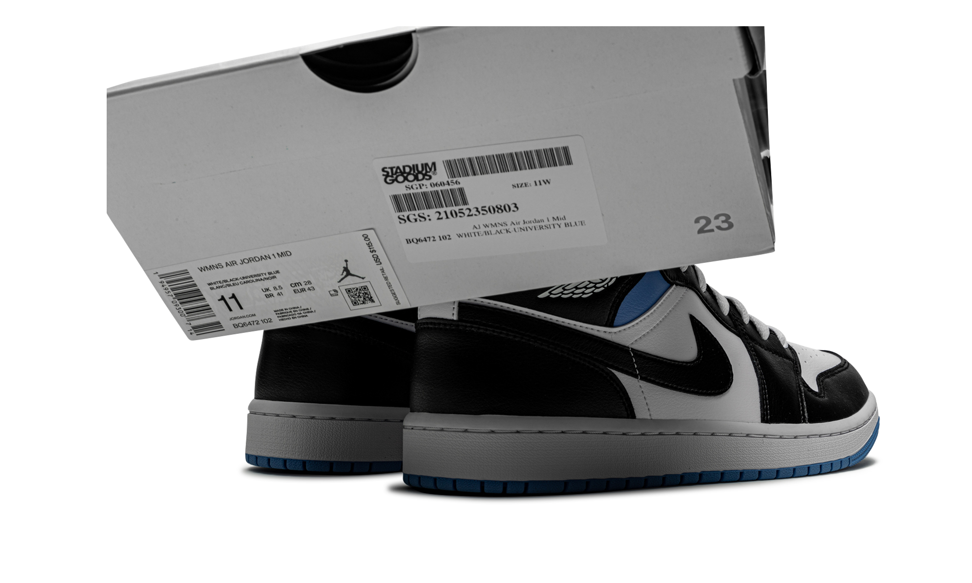 AIR JORDAN 1 MID WMNS "Black / White / University Blue" BQ6472 102