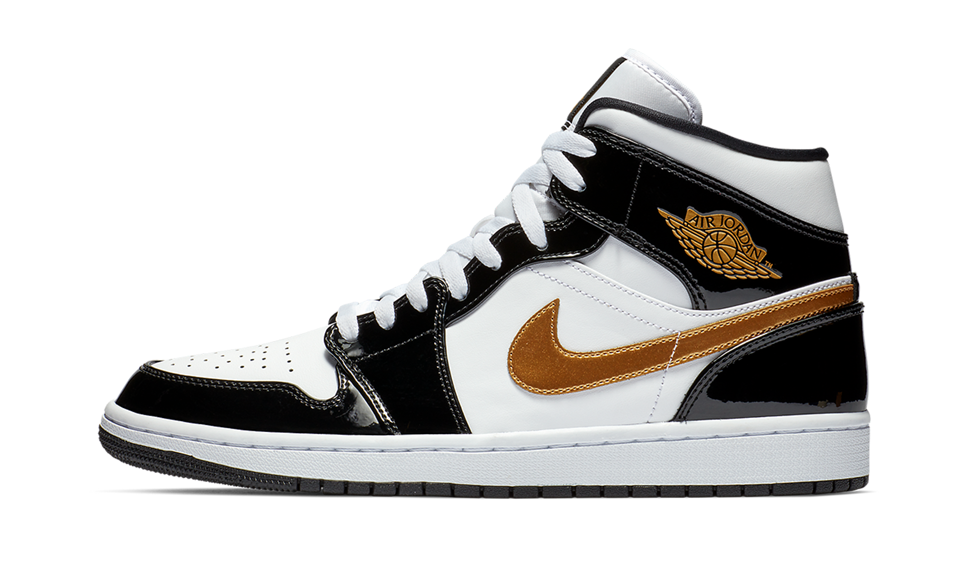 Air Jordan 1 Mid SE "Black Gold Patent Leather" 852542 007